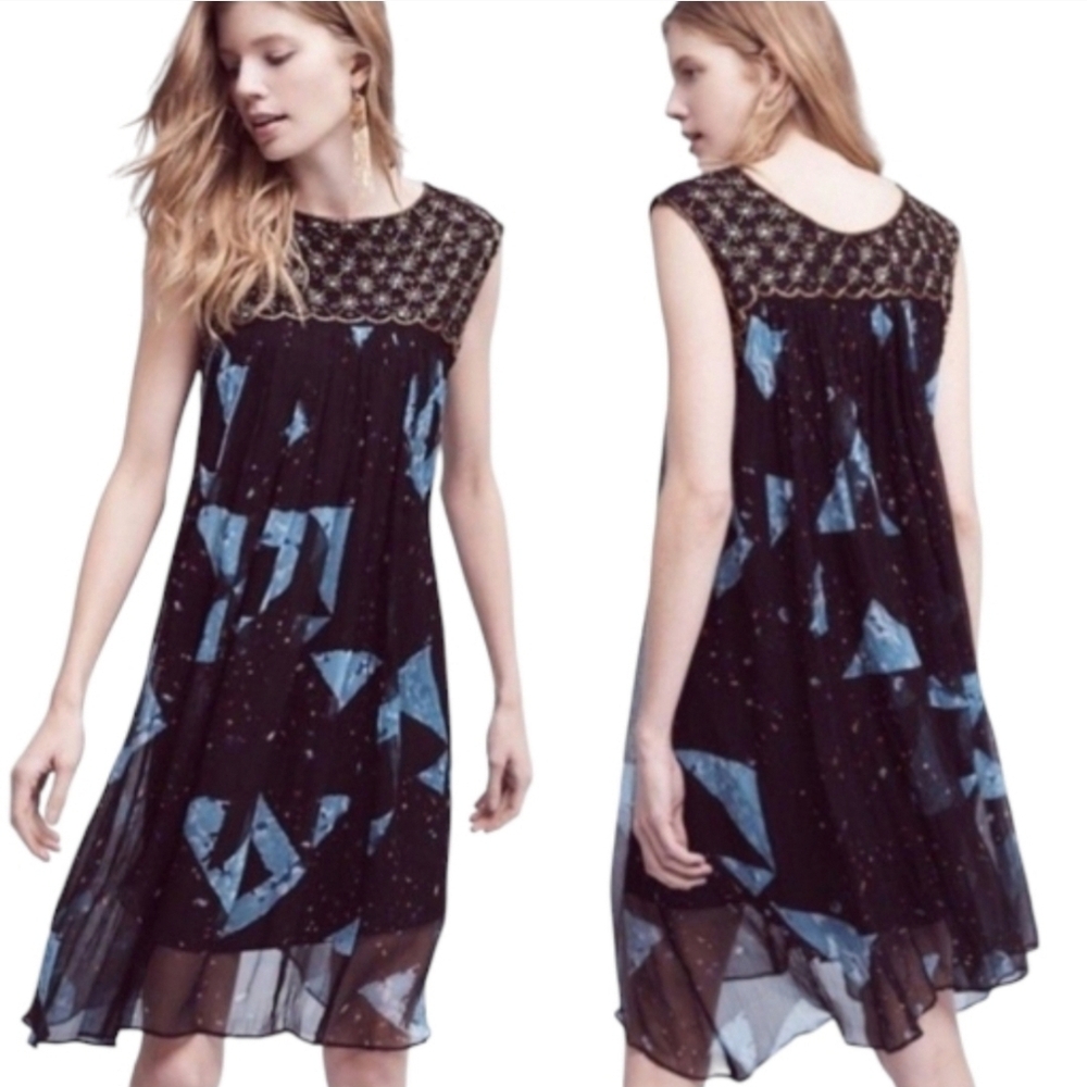 Anthropologie Black and Blue Sleeveless Dress